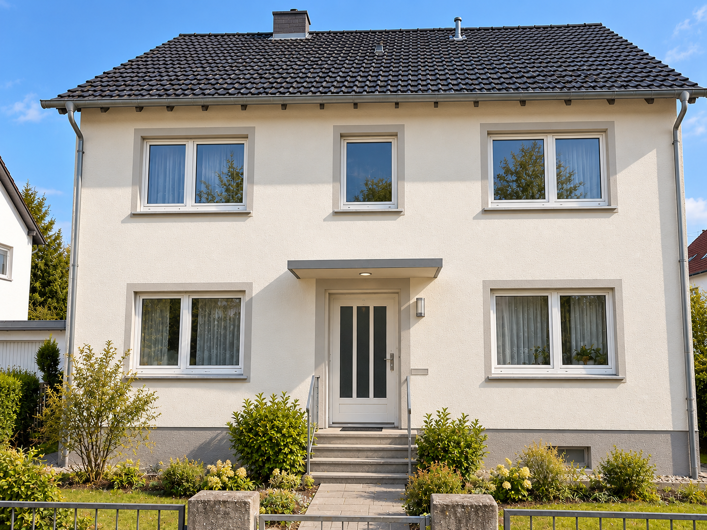 Fassade nach der Sanierung&nbsp;– frischer Putz und Anstrich vom Malerbetrieb Würzburg