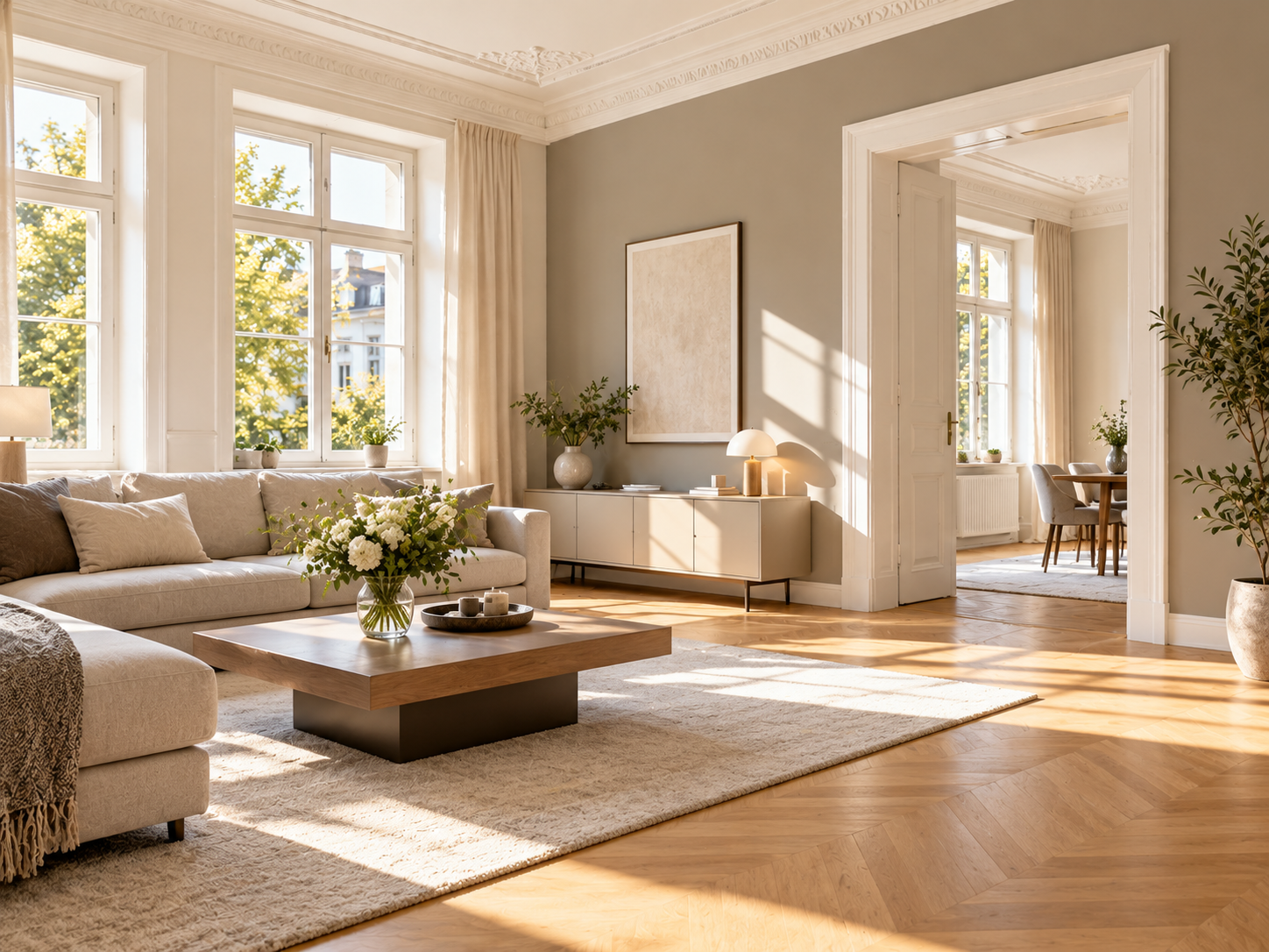 Frisch gestrichenes, sauberes Wohnzimmer bei der Übergabe&nbsp;– Malerservice Würzburg